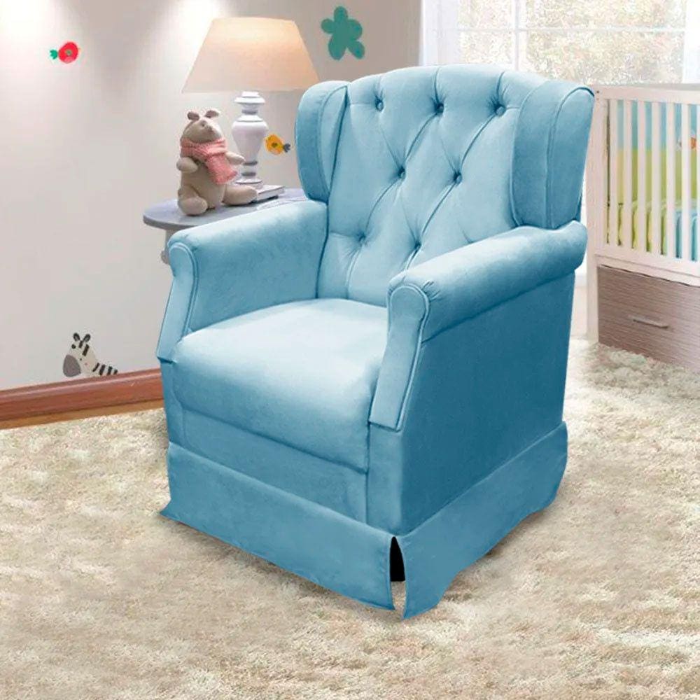 Poltrona Cadeira de Amamentação Balanço Ternura Material Sintético Azul - Speciale Home