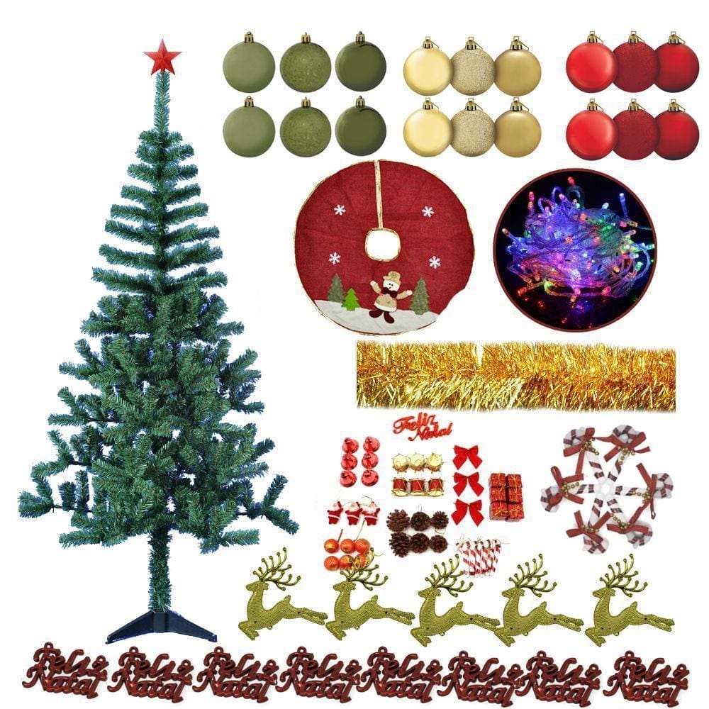 Árvore De Natal Completa 320 G Verde 1,80M Com 129 Enfeites