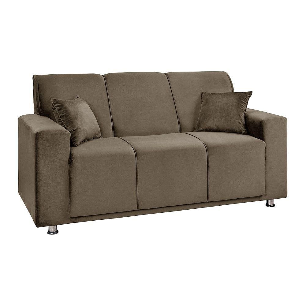 Sófa 3 Lugares Fixo Tokyo Veludo Marrom Castor - Speciale Home