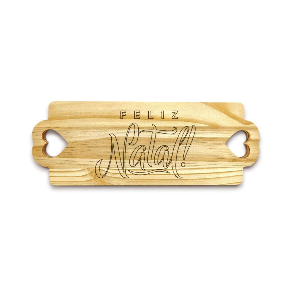Tábua Feliz Natal Decoração Madeira Mesa Posta - 38 X 15 Cm