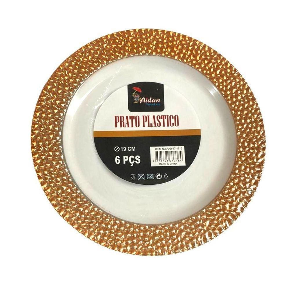 Kit 18Un Pratinho Borda Perolada Rose Plástico Rígido 19Cm