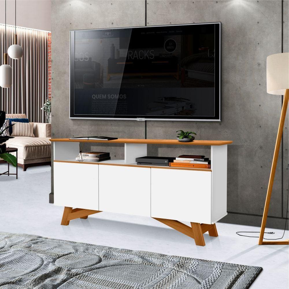 Rack para TV com 3 Portas Dortmund Branco Nature