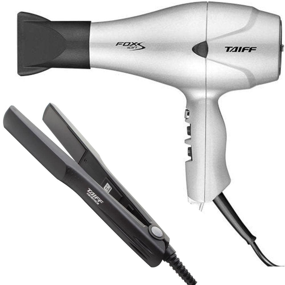 Kit Taiff - Secador Profissional Fox Ion S Prata 2100W 127V + Prancha Ceramic 180ºc Bv