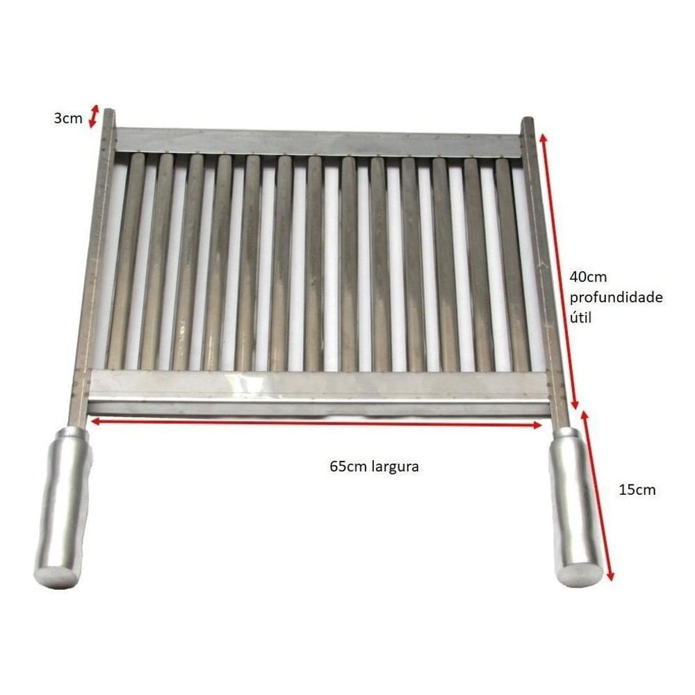 Grelha Plana Uruguaia Em Inox Para Churrasqueira 65X40Cm