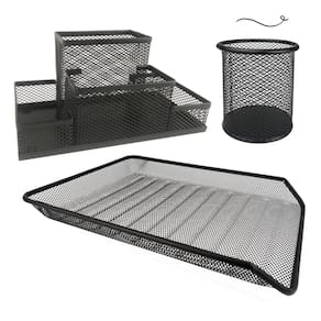 Kit Escritório Porta Caneta, Organizador de Mesa, Bandeja Organizadora Preto