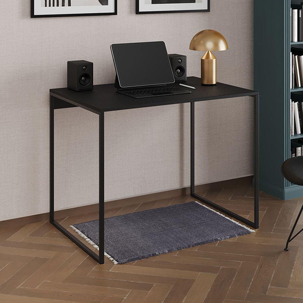 Escrivaninha Industrial Office Preta 90x53 Grécia Base Ferro Preto