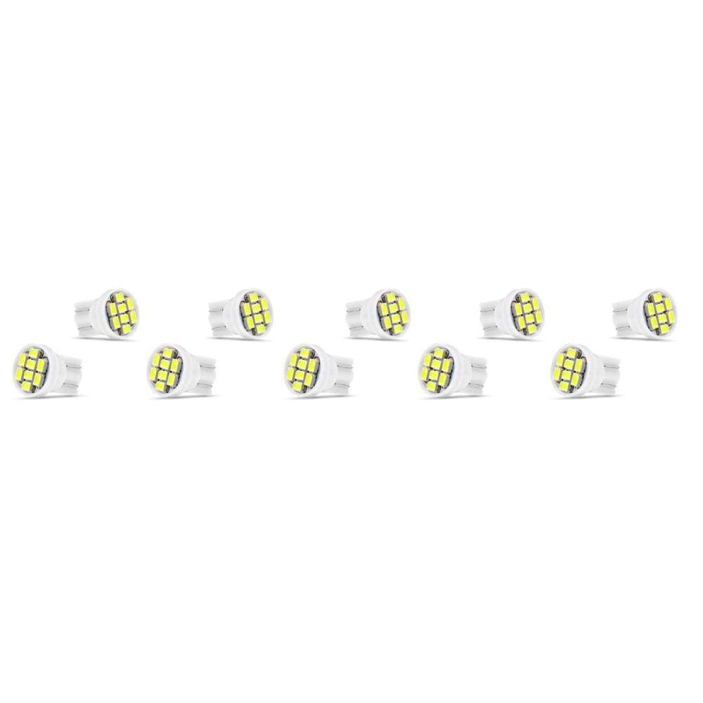 10X Lâmpada Automotiva T10 Cabeça Reta 8Led 12V Super Branca