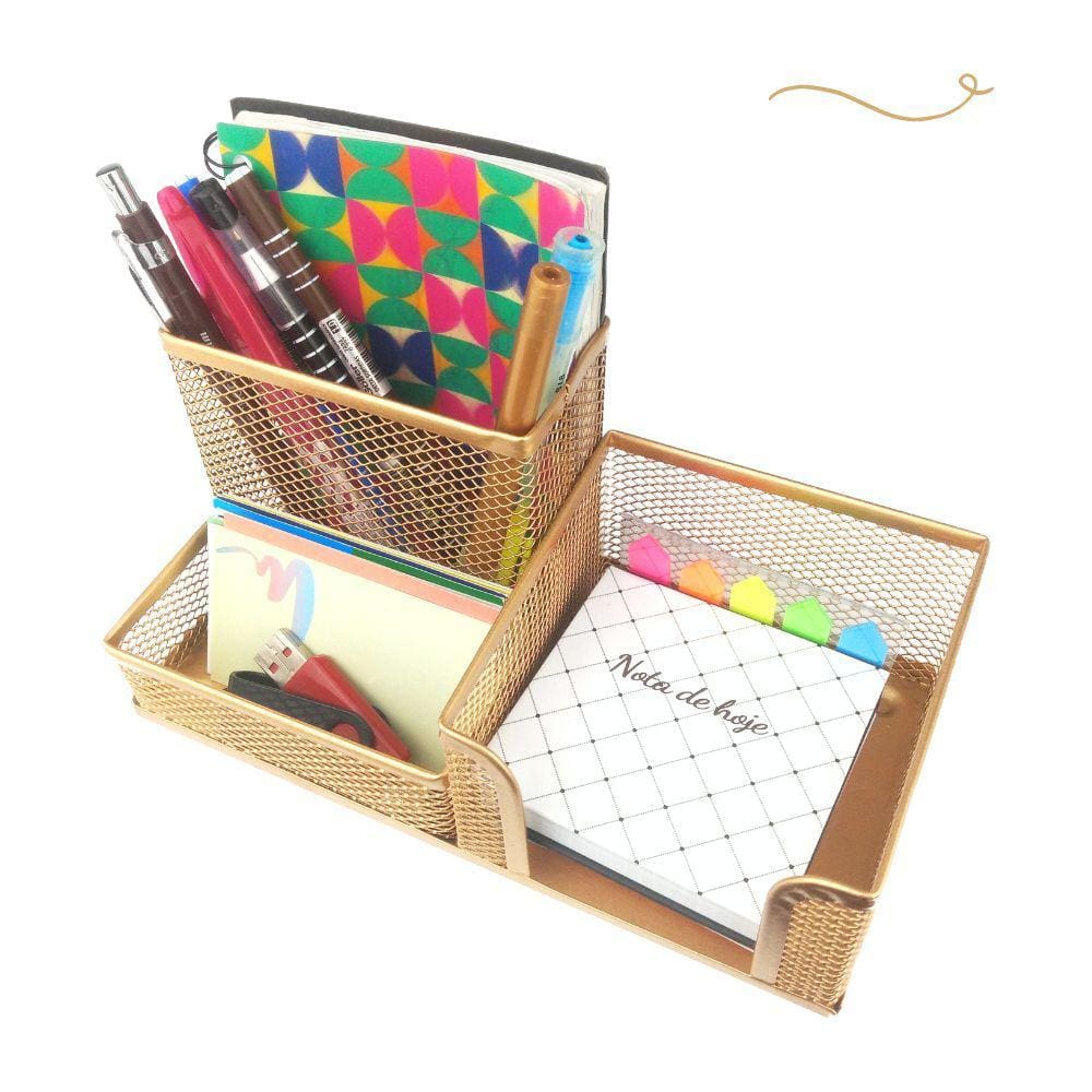 Kit Organizador para Escritório com 3 Partições Dourado Ouro