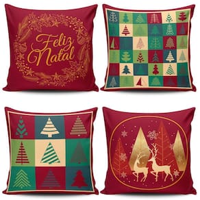 Kit C- 4 Almofadas Cheiass Natalinas Feliz Natal Fim De Ano 45cm X 45cm Com Refil