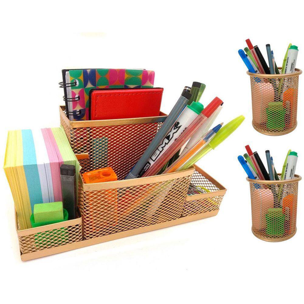 Kit Organizador e Porta Caneta Dourado