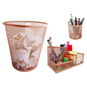 Kit Organizador, Porta Caneta e Lixeira Rose Gold Escritório