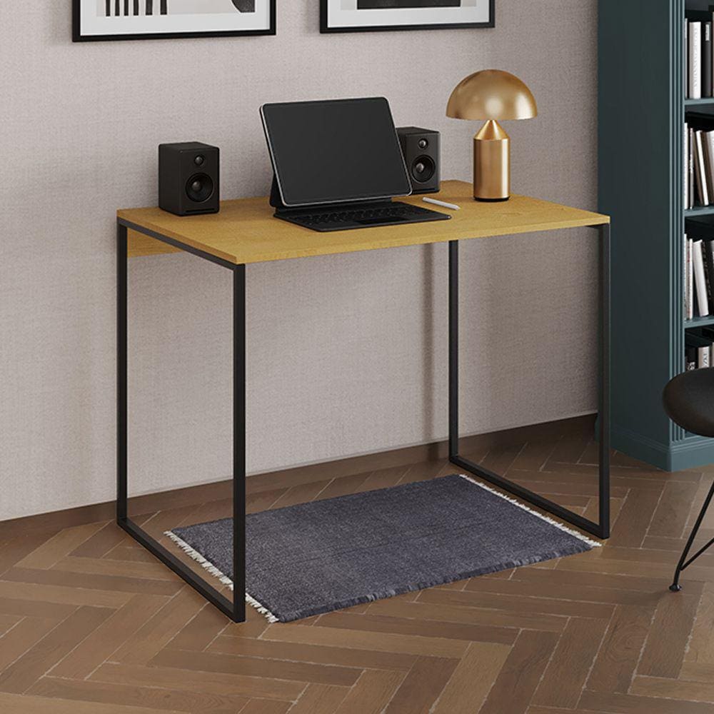 Escrivaninha Industrial Office Canela 120x53 Grécia Base Ferro Preto