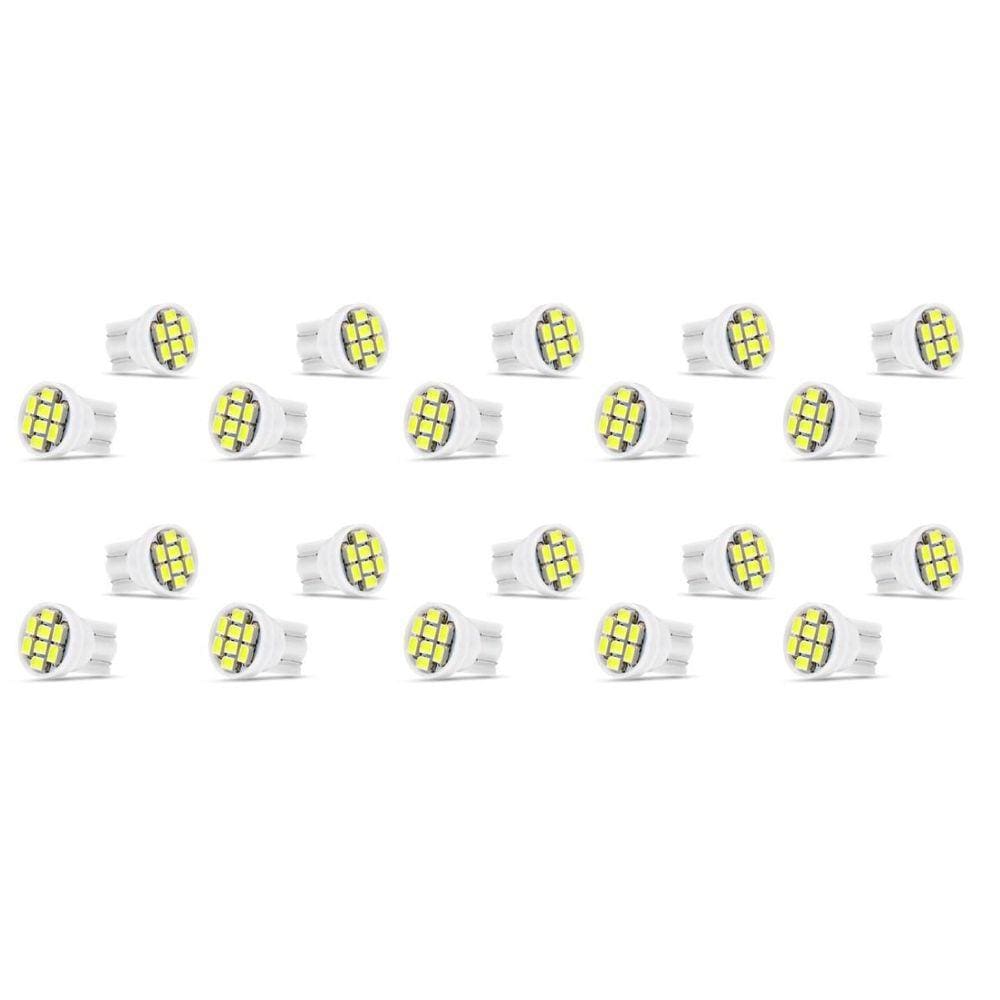 20X Lâmpada Automotiva T10 Cabeça Reta 8Led 12V Super Branca