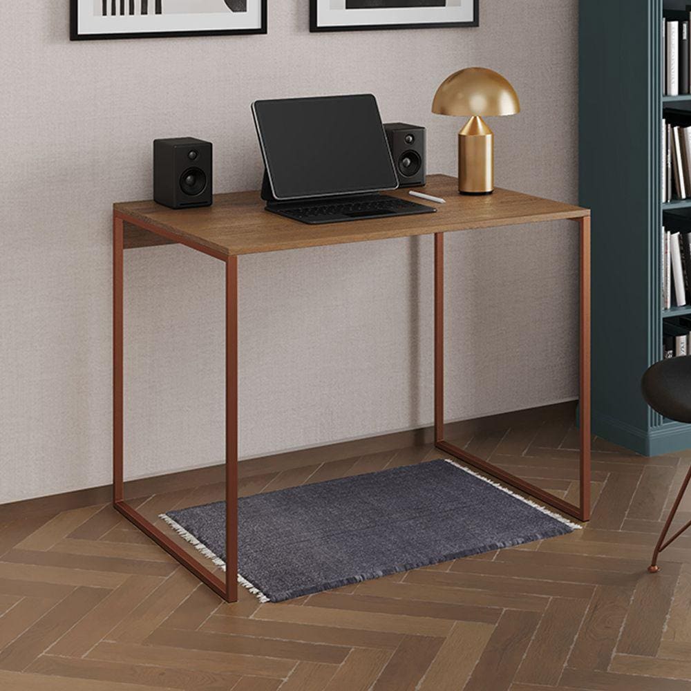 Escrivaninha Industrial Office Amêndoa 120x53 Grécia Base Cobre