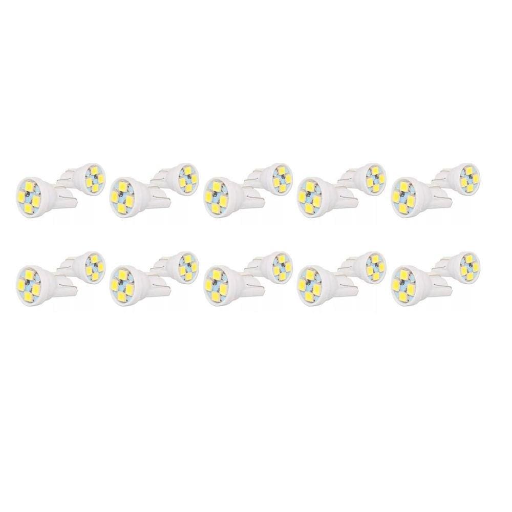20X Lâmpada Automotiva T10 Cabeça Reta 4Led 12V Super Branca