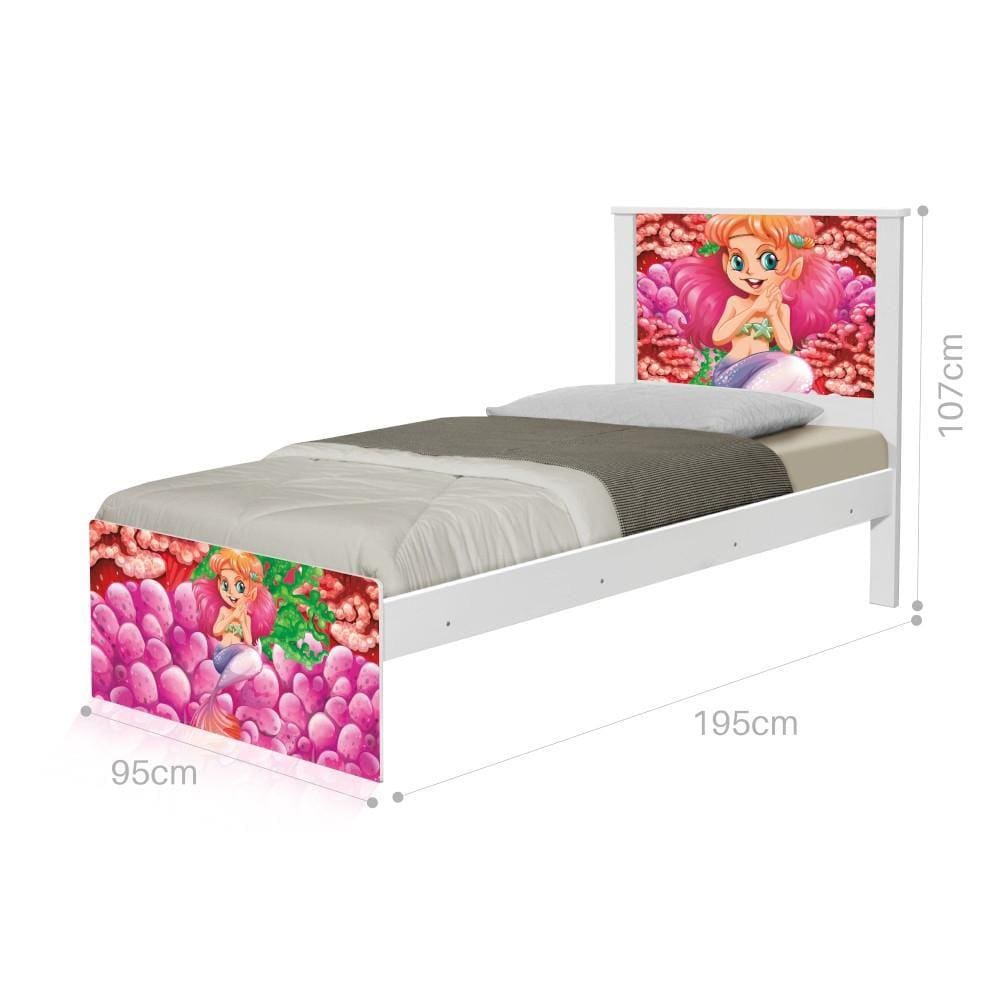 Cama Solteiro Sereia e Corais com Colchão