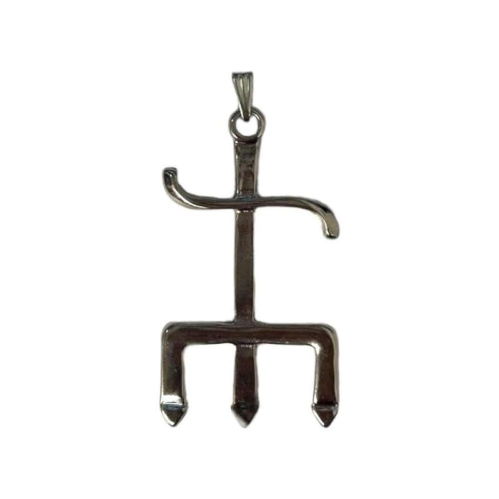 Pingente Exu Tridente 5,5 Cm Em Metal Niquelado