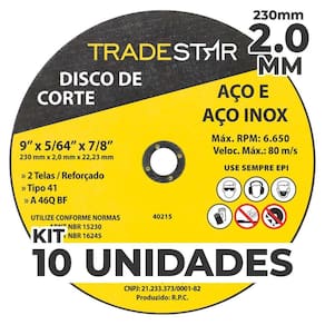 Kit Com 10 Disco De Corte Metal 9 230X2,0 Mm Furo 22/23 Mm