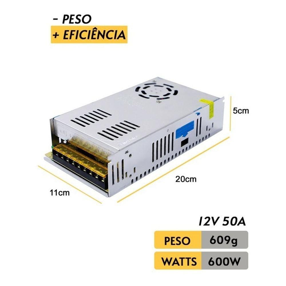 Kit 3 Fontes Chaveadas 12v 50a 600w Centralizada Bivolt
