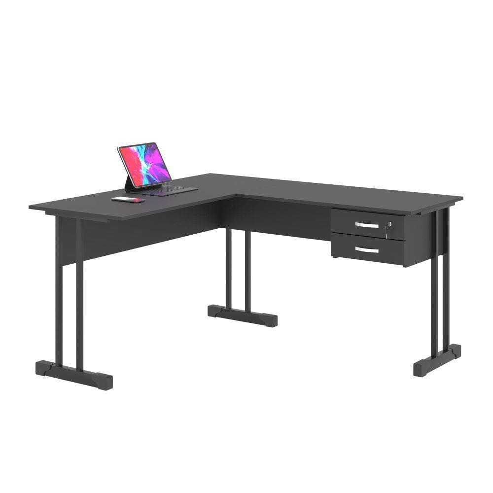 Escrivaninha para Computador L com 2 Gavetas Range Preto Onix