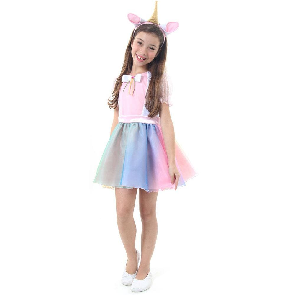 Fantasia Carnaval Unicórnio Vestido Menina Infantil + Tiara