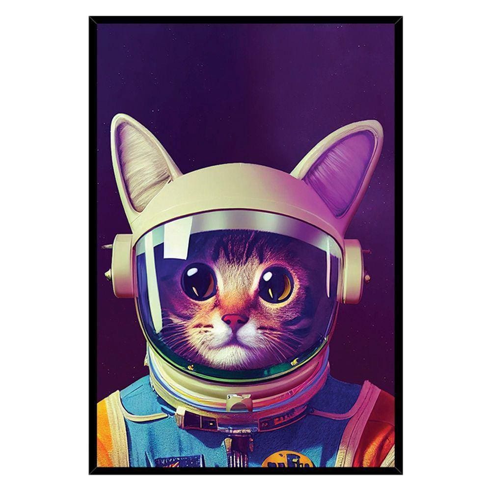 Quadro Decorativo Gato Astronauta Moldura Cx Alta 100x66 Titulo Moldura Preta