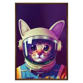 Quadro Decorativo Gato Astronauta Moldura Cx Alta 100x66 Titulo Moldura Madeira