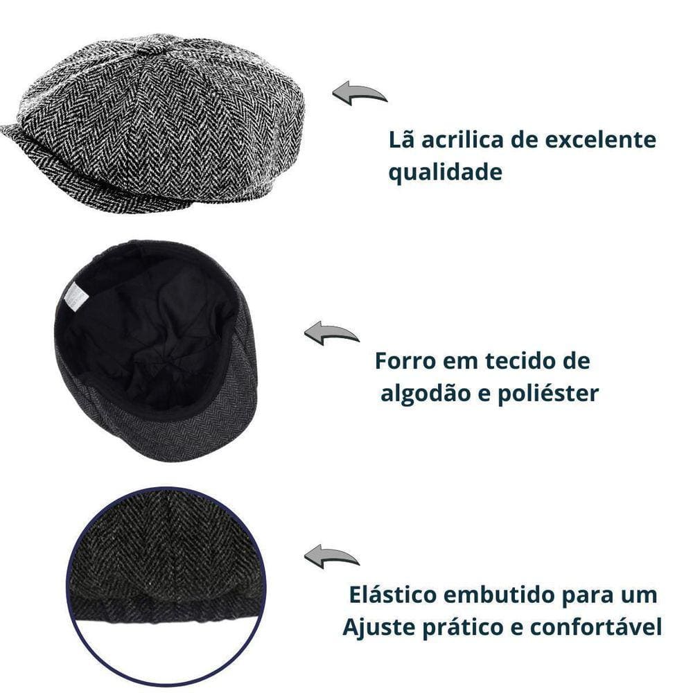 Kit Boinas Masculina Inglesa E Italiana Preta/Branca E Preta