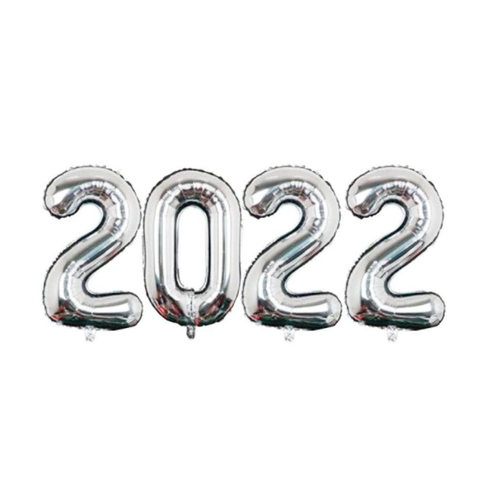 Kit Balão Metalizado Prata 2022 45Cm - Ano Novo 4 Peças