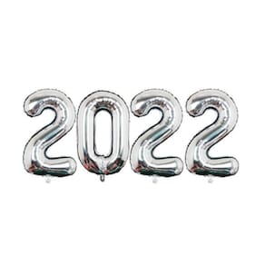 Kit Balão Metalizado Prata 2022 45Cm - Ano Novo 4 Peças