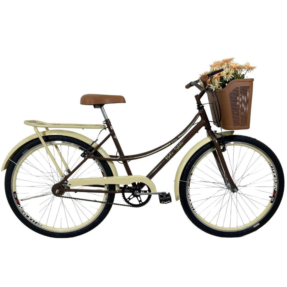Bicicleta Retrô Vintage Aro 26 Cesta Feminina Marrom