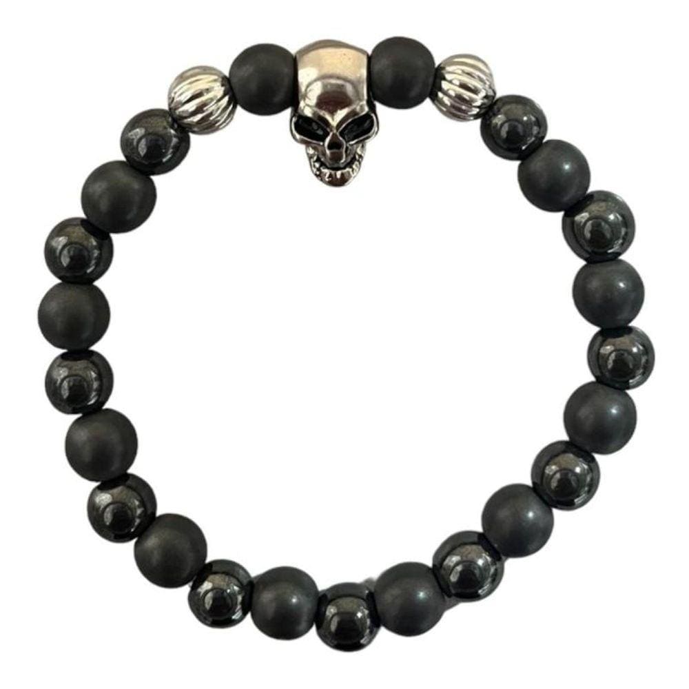Pulseira Crânio Skull Hematita 8Mm Fosca E Brilhante