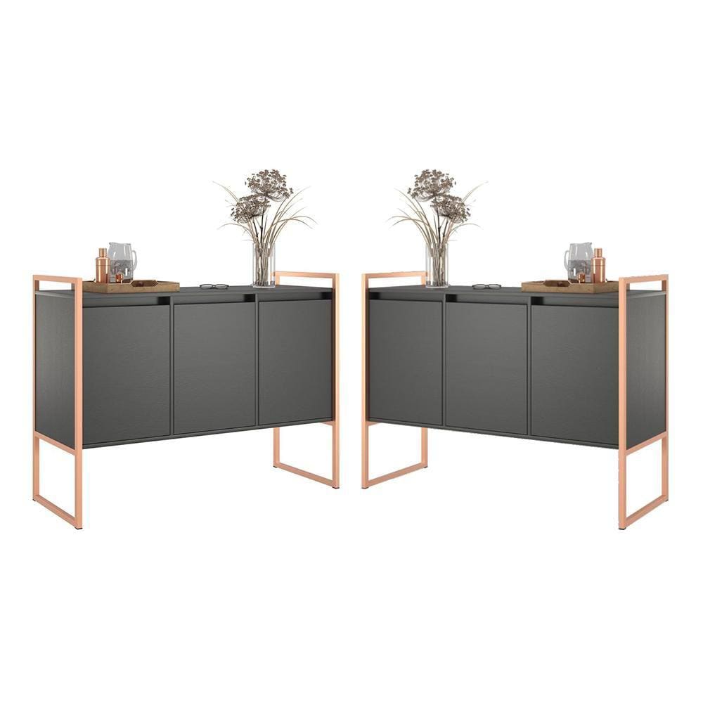 Armario Industrial 3 Portas Preto Cobre Conjunto 2 Peças