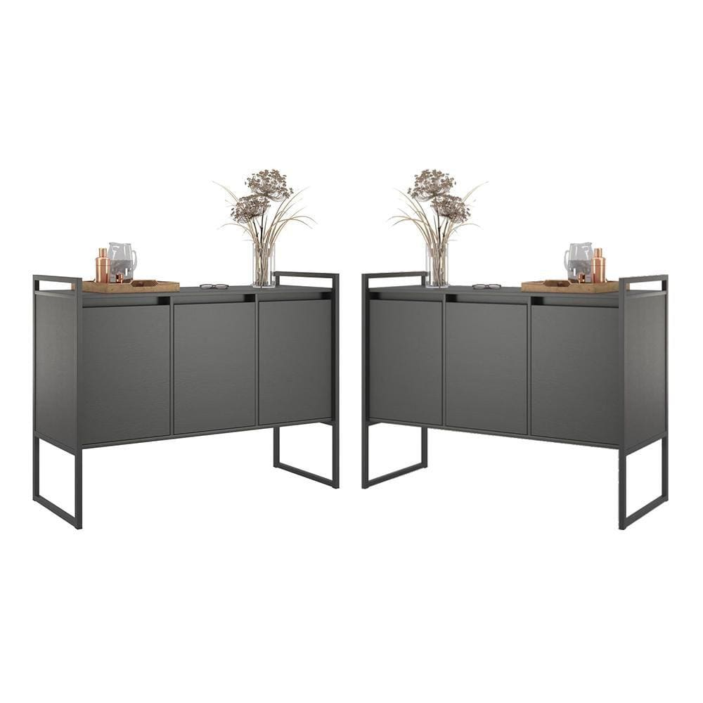 Armario Industrial 3 Portas Preto Conjunto 2 Peças