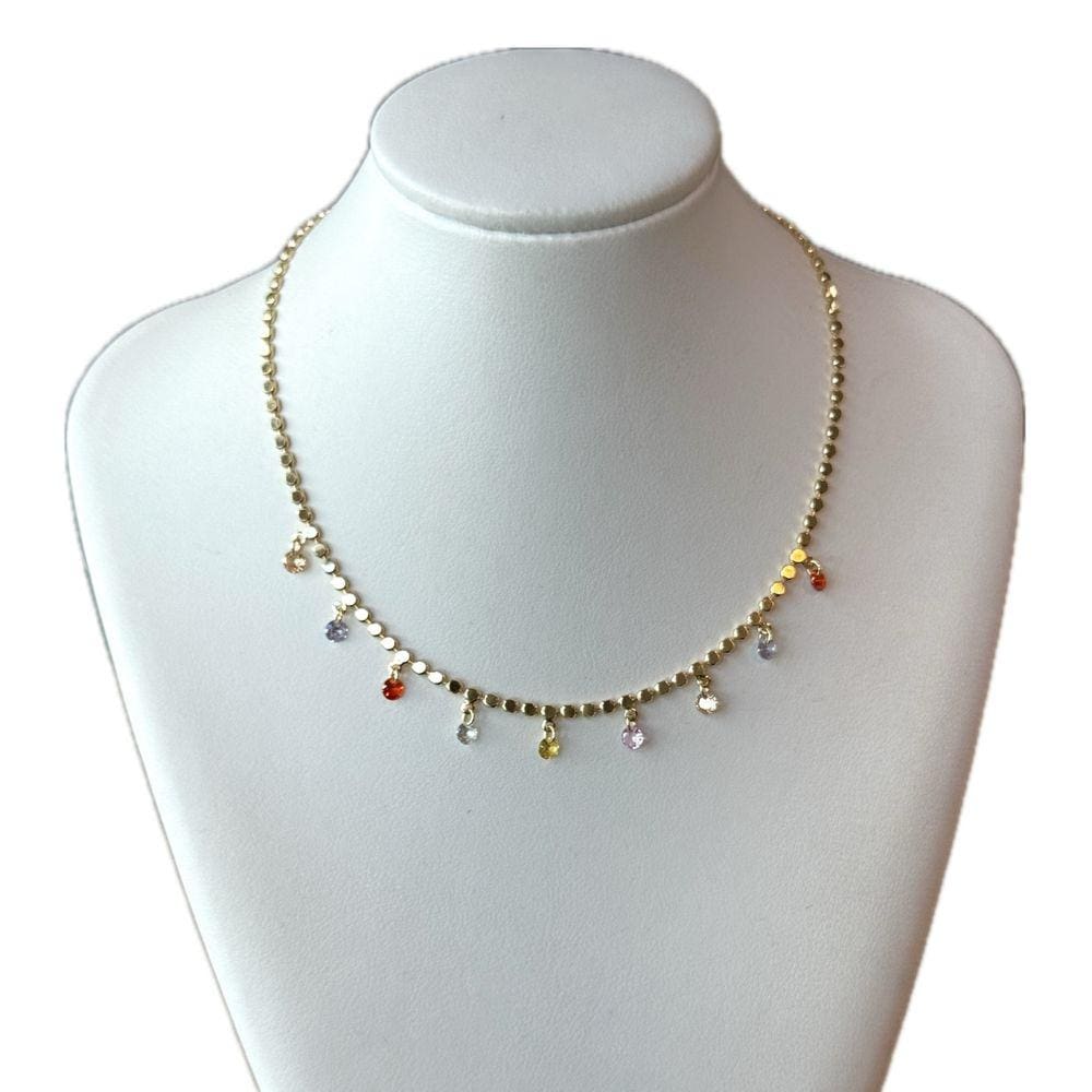 Colar Choker Bolinhas Com Pedrinhas Colors Banhado a Ouro
