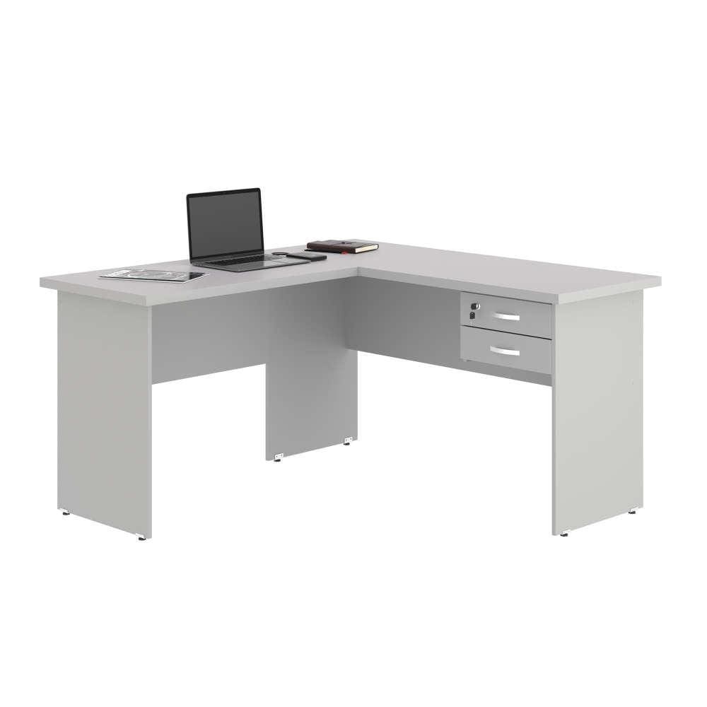 Escrivaninha em L com 02 Gavetas Chair Cinza