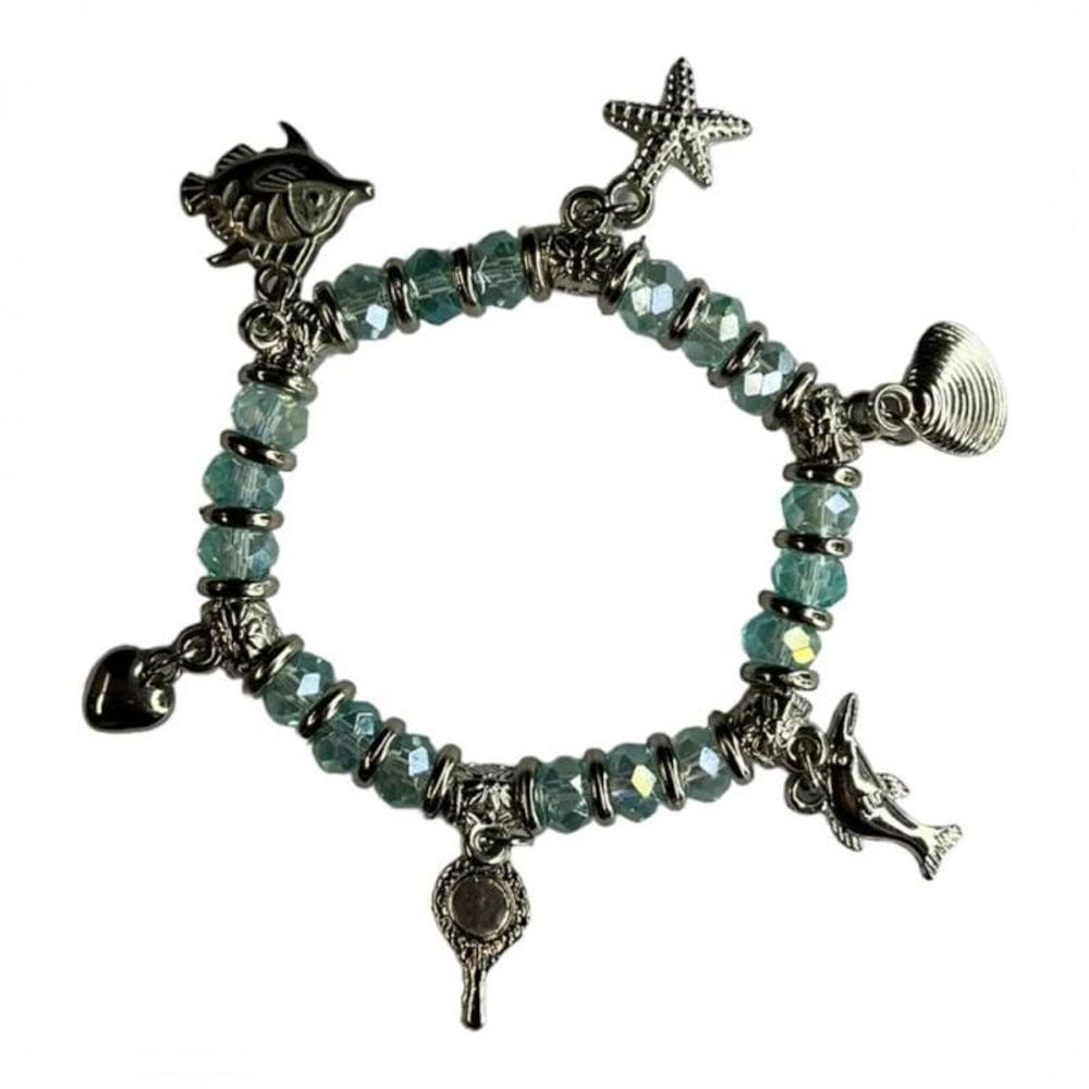 Pulseira Iemanja Azul 6 Penduricalhos Cristal E Silicone