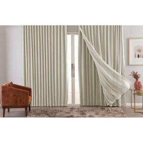 Cortina Trilho Suiço Blackout Com Linho Palha 5.00 X 2.70