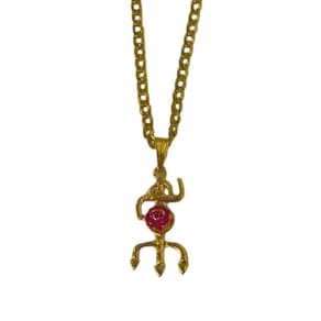 Colar Corrente Pingente Pomba Gira Tridente 2,9 Cm Dourado