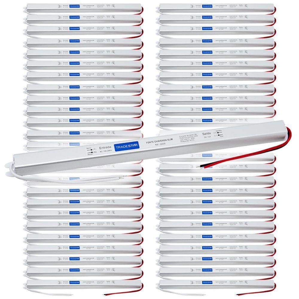 Kit Com 50 Fonte Driver Slim 12V 60W 5A Bivolt Led