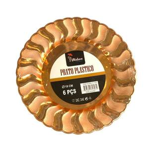 Prato Wave Natal Festa Luxo Rose Acrílico Brilhoso Kit 6 Un