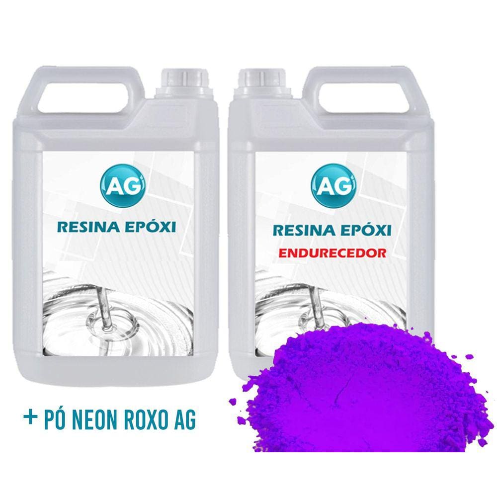 Resina Epóxi 1Kg + Pó Neon Roxo Ag Media Espessura 1Cm A 3Cm