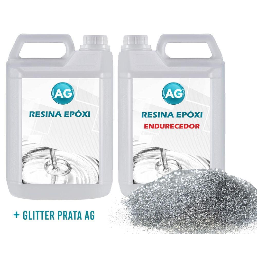 Resina Epóxi 1Kg + Glitter Prata Ag Baixa Espessura 1Mm A 1C