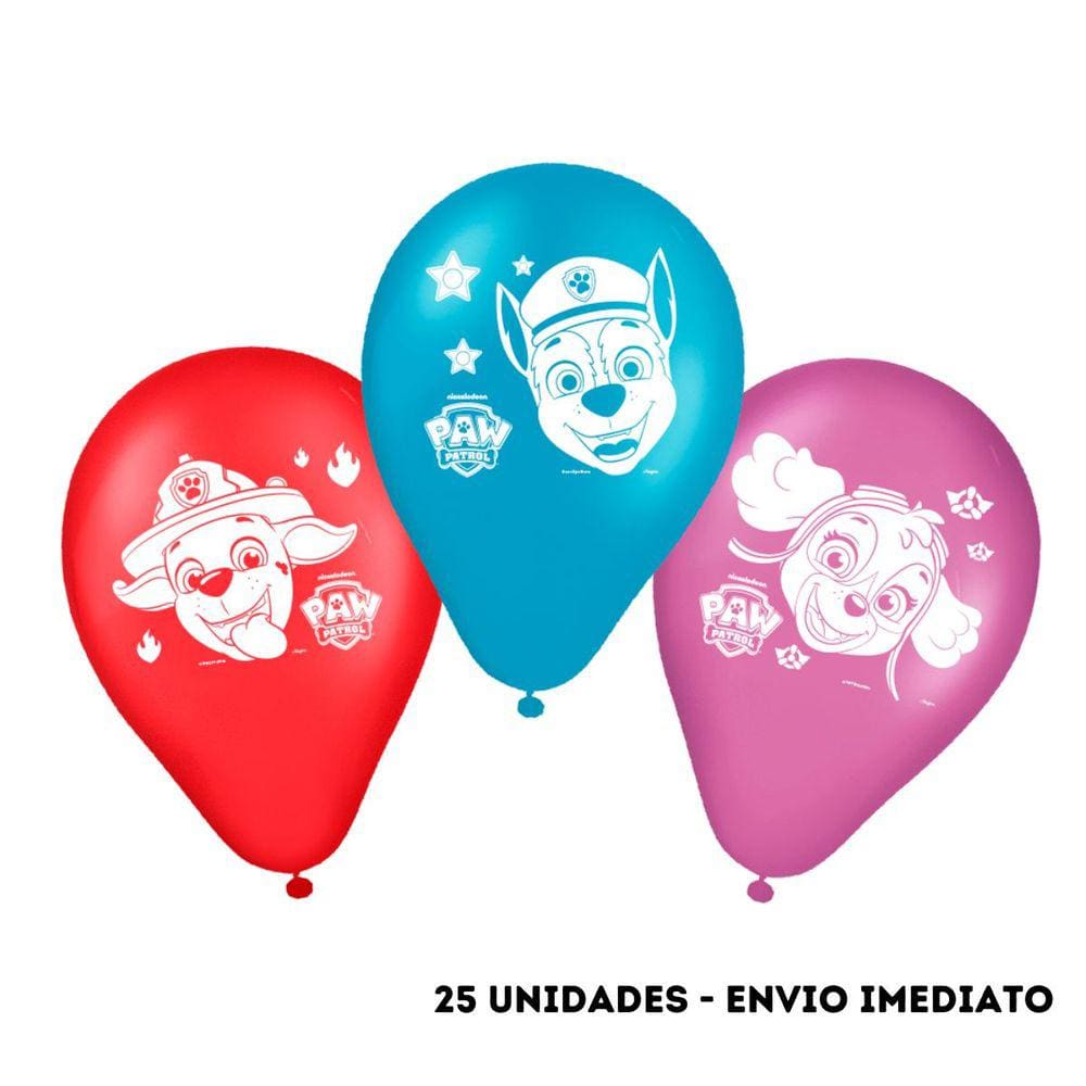 Balão Bexiga Patrulha Canina Festa 9 Polegadas 25 Unidades
