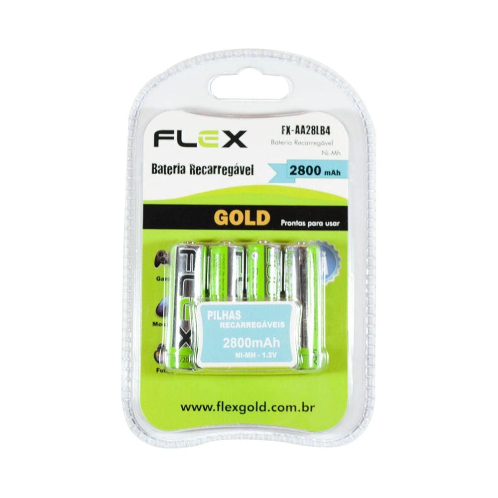 Pilha Recarregável 2800mAh AA Com 4 Unidades