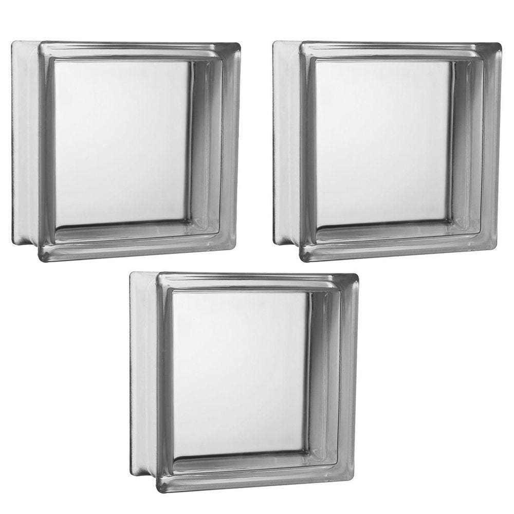 Kit 3 Tijolos Bloco De Vidro Transparente 19X19X8 Tradestar