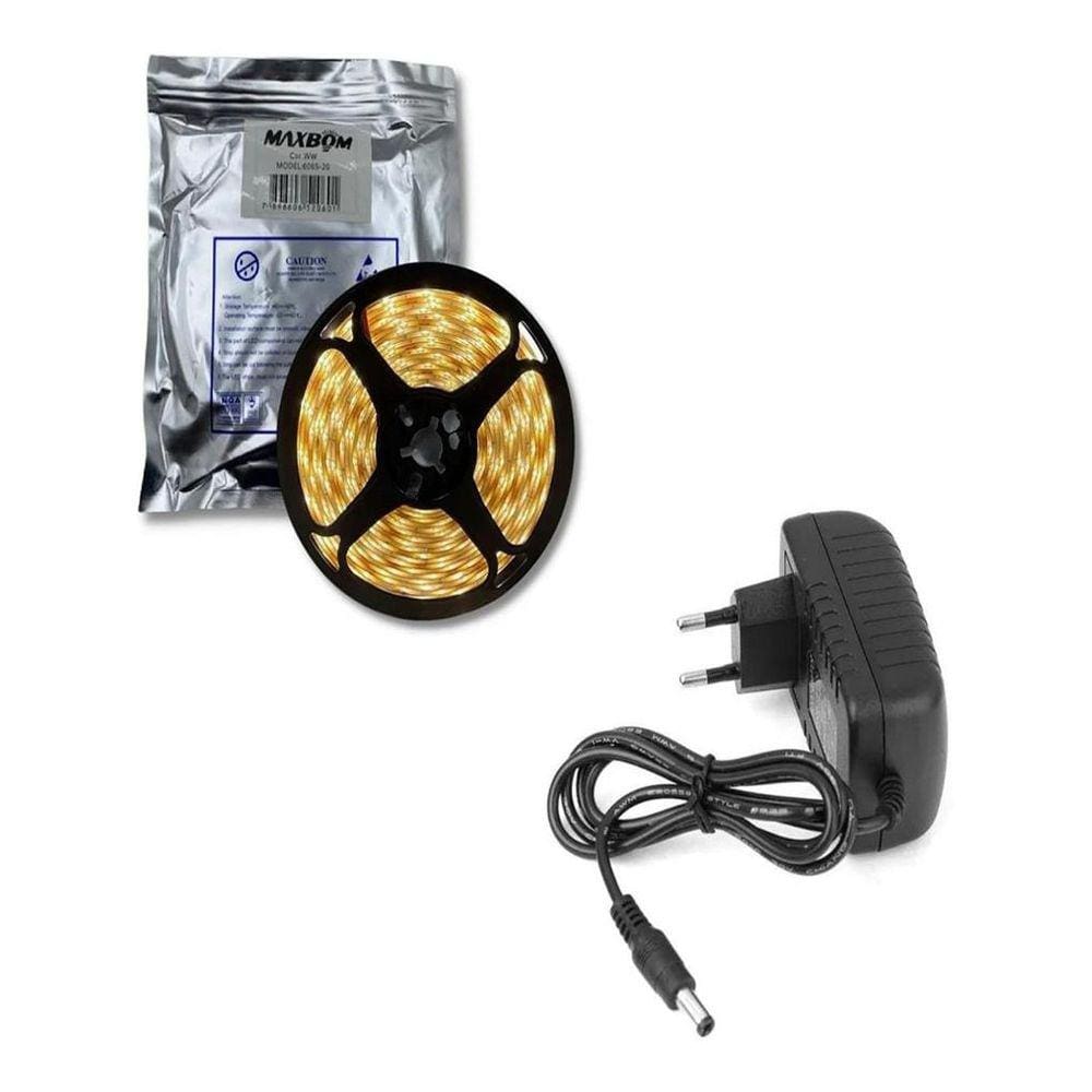 Fita Led 5050 Branco Quente 5 Metros Com A Fonte 12v