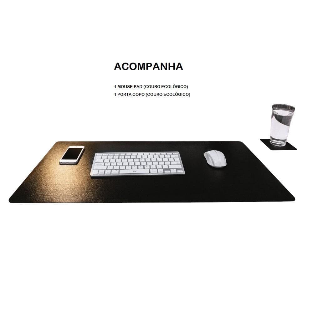 Mouse Pad Antiderrapante Couro Trabalho 70X30 + Porta Copo