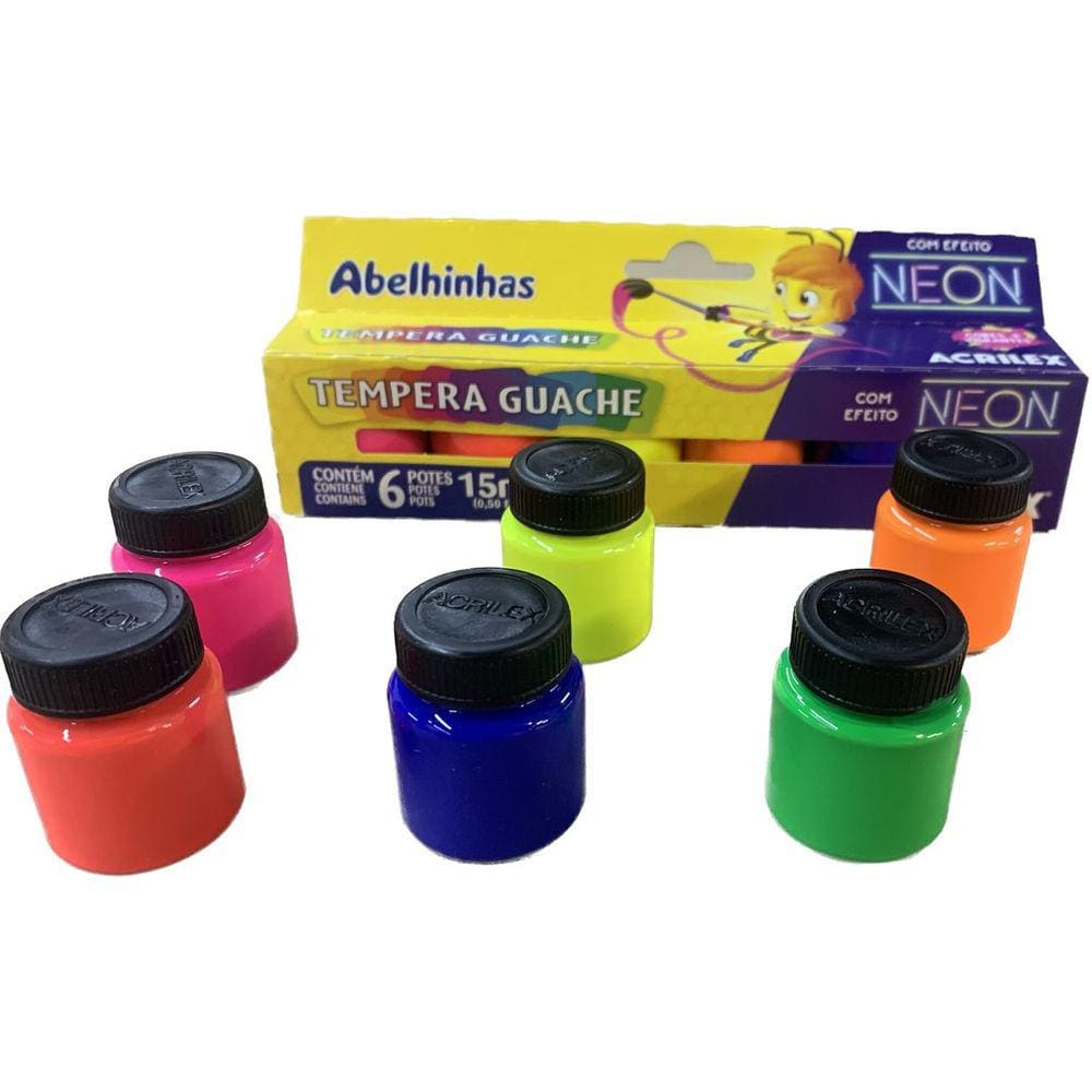 Tinta Guache 6 Cores Neon 15ml Acrilex