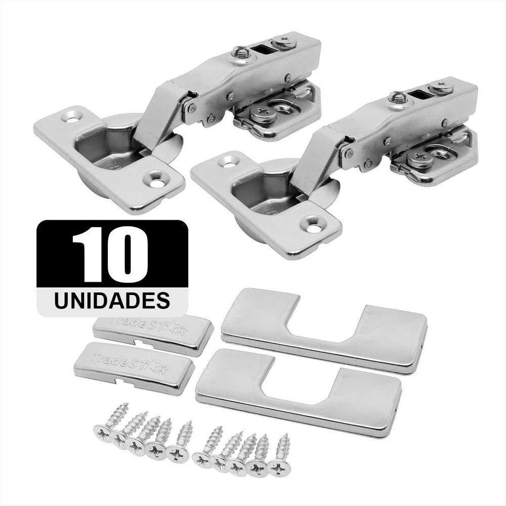 Kit 10 Dobradiça Click 3D 105 Grau Soft Close Capa Parafuso